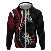 Personalized New Zealand Darts Zip Hoodie Kowhaiwhai Whero Koiri - Manaia