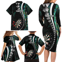 Personalized New Zealand Darts Family Matching Long Sleeve Bodycon Dress and Hawaiian Shirt Paua Shell Koiri - Manaia LT7 - Polynesian Pride