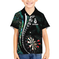 Personalized New Zealand Darts Family Matching Off The Shoulder Long Sleeve Dress and Hawaiian Shirt Paua Shell Koiri - Manaia LT7 Son's Shirt Green - Polynesian Pride