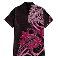Aotearoa Maori Family Matching Puletasi and Hawaiian Shirt Pink Fern Ribbons on Black - Polynesian Pride