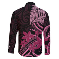 Aotearoa Maori Family Matching Short Sleeve Bodycon Dress and Hawaiian Shirt Pink Fern Ribbons on Black LT7 - Polynesian Pride