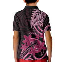 Aotearoa Maori Kid Polo Shirt Pink Fern Ribbons on Black LT7 - Polynesian Pride