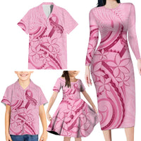 Aotearoa Maori Family Matching Long Sleeve Bodycon Dress and Hawaiian Shirt Pink Fern Ribbons LT7 - Polynesian Pride