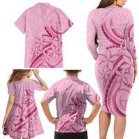 Aotearoa Maori Family Matching Long Sleeve Bodycon Dress and Hawaiian Shirt Pink Fern Ribbons LT7 - Polynesian Pride