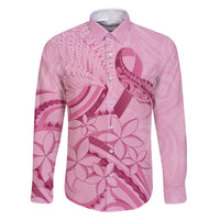 Aotearoa Maori Family Matching Long Sleeve Bodycon Dress and Hawaiian Shirt Pink Fern Ribbons LT7 Dad's Shirt - Long Sleeve Pink - Polynesian Pride