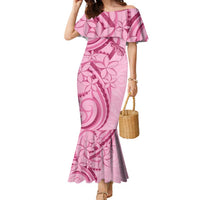 Aotearoa Maori Family Matching Mermaid Dress and Hawaiian Shirt Pink Fern Ribbons LT7 Mom's Dress Pink - Polynesian Pride
