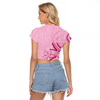 Aotearoa Maori Raglan Cropped T Shirt Pink Fern Ribbons - Polynesian Pride