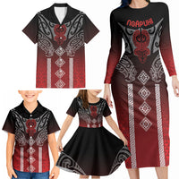 Aotearoa Maori Iwi Heritage Family Matching Long Sleeve Bodycon Dress and Hawaiian Shirt Ngapuhi Kokowai LT7 - Polynesian Pride
