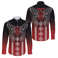 Aotearoa Maori Iwi Heritage Family Matching Puletasi and Hawaiian Shirt Ngapuhi Kokowai LT7 Dad's Shirt - Long Sleeve Red - Polynesian Pride