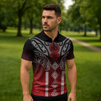 Aotearoa Maori Iwi Heritage Zipper Polo Shirt Ngapuhi Kokowai LT7 - Polynesian Pride