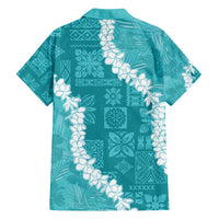 Hawaii Aloha Family Matching Long Sleeve Bodycon Dress and Hawaiian Shirt Teal Quilt Patch Work Mix Plumeria Lei LT7 - Polynesian Pride