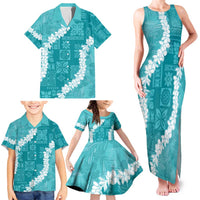 Hawaii Aloha Family Matching Tank Maxi Dress and Hawaiian Shirt Teal Quilt Patch Work Mix Plumeria Lei LT7 - Polynesian Pride