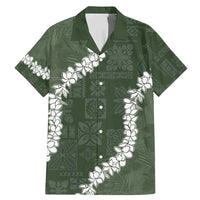 Hawaii Aloha Family Matching Mermaid Dress and Hawaiian Shirt Sage Quilt Patch Work Mix Plumeria Lei LT7 Dad's Shirt - Short Sleeve Sage - Polynesian Pride