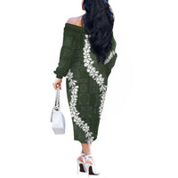 Hawaii Aloha Off The Shoulder Long Sleeve Dress Sage Quilt Patch Work Mix Plumeria Lei LT7 - Polynesian Pride