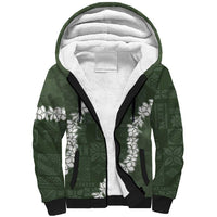 Hawaii Aloha Sherpa Hoodie Sage Quilt Patch Work Mix Plumeria Lei LT7 Unisex Sage - Polynesian Pride
