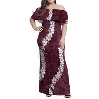 Hawaii Aloha Family Matching Off Shoulder Maxi Dress and Hawaiian Shirt Champange Quilt Patch Work Mix Plumeria Lei LT7 Mom's Dress Champange - Polynesian Pride