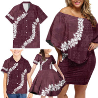 Hawaii Aloha Family Matching Off Shoulder Short Dress and Hawaiian Shirt Champange Quilt Patch Work Mix Plumeria Lei LT7 - Polynesian Pride
