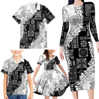Hawaii Aloha Family Matching Long Sleeve Bodycon Dress and Hawaiian Shirt White Quilt Patch Work Mix Plumeria Lei LT7 - Polynesian Pride