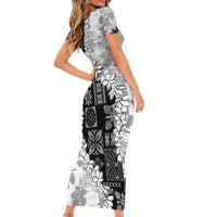 Hawaii Aloha Family Matching Short Sleeve Bodycon Dress and Hawaiian Shirt White Quilt Patch Work Mix Plumeria Lei LT7 - Polynesian Pride