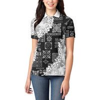 Hawaii Aloha Women Polo Shirt White Quilt Patch Work Mix Plumeria Lei LT7 - Polynesian Pride