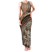 Tonga Ngatu Family Matching Tank Maxi Dress and Hawaiian Shirt Tokelau Classic Motifs LT7 Mom's Dress Brown - Polynesian Pride