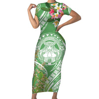 Aloha Molokai Island Family Matching Short Sleeve Bodycon Dress and Hawaiian Shirt Hawaii Pua Kukui LT7 Mom's Dress Green - Polynesian Pride