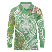 Aloha Molokai Island Long Sleeve Polo Shirt Hawaii Pua Kukui LT7 Green - Polynesian Pride