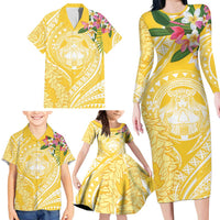 Aloha Hawaii Oahu Family Matching Long Sleeve Bodycon Dress and Hawaiian Shirt Wahine with Ilima Lei LT7 - Polynesian Pride