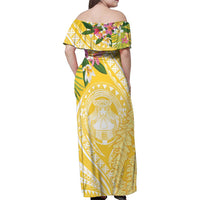 Aloha Hawaii Oahu Family Matching Off Shoulder Maxi Dress and Hawaiian Shirt Wahine with Ilima Lei LT7 - Polynesian Pride