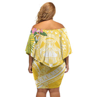 Aloha Hawaii Oahu Family Matching Off Shoulder Short Dress and Hawaiian Shirt Wahine with Ilima Lei LT7 - Polynesian Pride