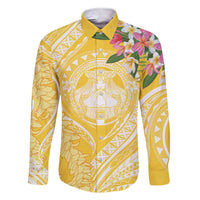Aloha Hawaii Oahu Family Matching Short Sleeve Bodycon Dress and Hawaiian Shirt Wahine with Ilima Lei LT7 Dad's Shirt - Long Sleeve Yellow - Polynesian Pride