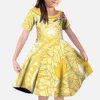Aloha Hawaii Oahu Family Matching Summer Maxi Dress and Hawaiian Shirt Wahine with Ilima Lei LT7 Daughter's Dress Yellow - Polynesian Pride