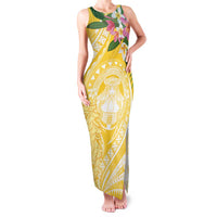 Aloha Hawaii Oahu Family Matching Tank Maxi Dress and Hawaiian Shirt Wahine with Ilima Lei LT7 Mom's Dress Yellow - Polynesian Pride