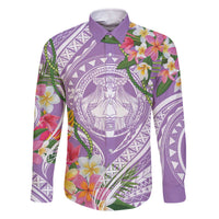 Aloha Hawaii Kauai Family Matching Off The Shoulder Long Sleeve Dress and Hawaiian Shirt Frangipani Mix Mokihana Lei LT7 - Polynesian Pride