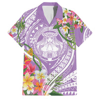 Aloha Hawaii Kauai Family Matching Off Shoulder Maxi Dress and Hawaiian Shirt Frangipani Mix Mokihana Lei LT7 Dad's Shirt - Short Sleeve Purple - Polynesian Pride