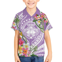 Aloha Hawaii Kauai Family Matching Off Shoulder Maxi Dress and Hawaiian Shirt Frangipani Mix Mokihana Lei LT7 Son's Shirt Purple - Polynesian Pride