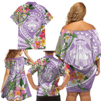 Aloha Hawaii Kauai Family Matching Off Shoulder Short Dress and Hawaiian Shirt Frangipani Mix Mokihana Lei LT7 - Polynesian Pride