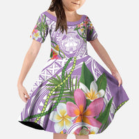 Aloha Hawaii Kauai Family Matching Summer Maxi Dress and Hawaiian Shirt Frangipani Mix Mokihana Lei LT7 Daughter's Dress Purple - Polynesian Pride