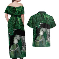 New Zealand Aroha Koe Mama Couples Matching Off Shoulder Maxi Dress and Hawaiian Shirt Maori Hongi - Pounamu LT7 - Polynesian Pride