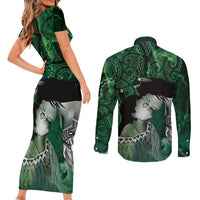 New Zealand Aroha Koe Mama Couples Matching Short Sleeve Bodycon Dress and Long Sleeve Button Shirt Maori Hongi - Pounamu LT7 - Polynesian Pride