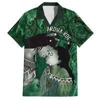 New Zealand Aroha Koe Mama Family Matching Off Shoulder Maxi Dress and Hawaiian Shirt Maori Hongi - Pounamu LT7 Dad's Shirt - Short Sleeve Green - Polynesian Pride