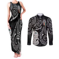 Kia Hara Te reo Maori Couples Matching Tank Maxi Dress and Long Sleeve Button Shirt Manaia Moko Pattern