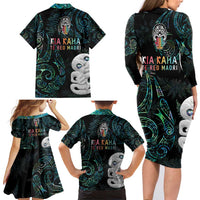 Kia Hara Te reo Maori Family Matching Long Sleeve Bodycon Dress and Hawaiian Shirt Manaia Moko Mix Paua Shell LT7 - Polynesian Pride