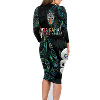 Kia Hara Te reo Maori Family Matching Long Sleeve Bodycon Dress and Hawaiian Shirt Manaia Moko Mix Paua Shell LT7 - Polynesian Pride