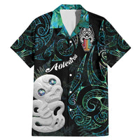 Kia Hara Te reo Maori Family Matching Mermaid Dress and Hawaiian Shirt Manaia Moko Mix Paua Shell LT7 Dad's Shirt - Short Sleeve Green - Polynesian Pride