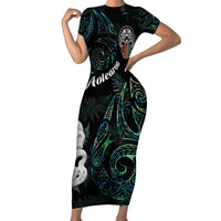 Kia Hara Te reo Maori Family Matching Short Sleeve Bodycon Dress and Hawaiian Shirt Manaia Moko Mix Paua Shell LT7 Mom's Dress Green - Polynesian Pride