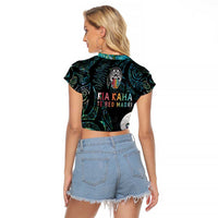 Kia Hara Te reo Maori Raglan Cropped T Shirt Manaia Moko Mix Paua Shell