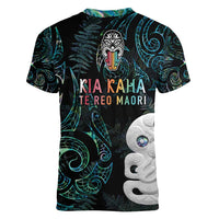 Kia Hara Te reo Maori Women V-Neck T-Shirt Manaia Moko Mix Paua Shell