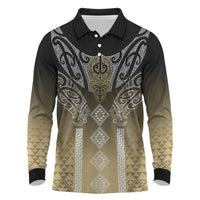 Aotearoa Maori Iwi Heritage Long Sleeve Polo Shirt Waikato Tainui Parauri LT7 Earth Gold - Polynesian Pride