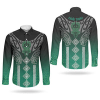 Aotearoa Maori Iwi Heritage Couples Matching Off Shoulder Short Dress and Long Sleeve Button Shirt Ngai Tahu Pounamu Green LT7 - Polynesian Pride
